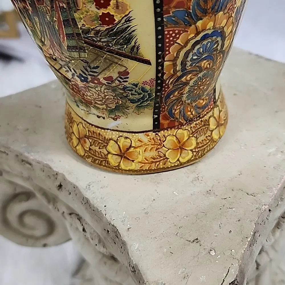 Hand Painted Japanese Water and Mountain Scene Vase Urn